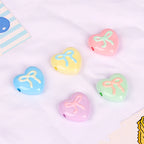 Hand Painted Heart & Star Acrylic Beads 24mm Glossy Pastel 10pcs 5