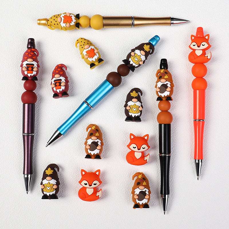 3D Autumn Gnome and Fox Silicone Focal Beads Fall Theme 20pcs 7