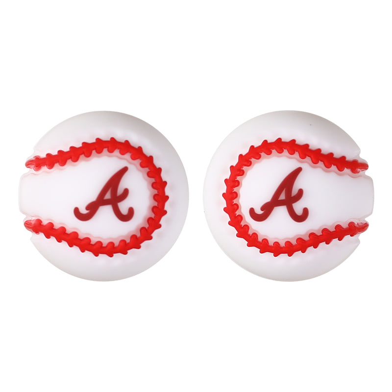 Silicone 3D Focal Beads Baseball Team Bright Red Stitches Team Initials 20pcs 11