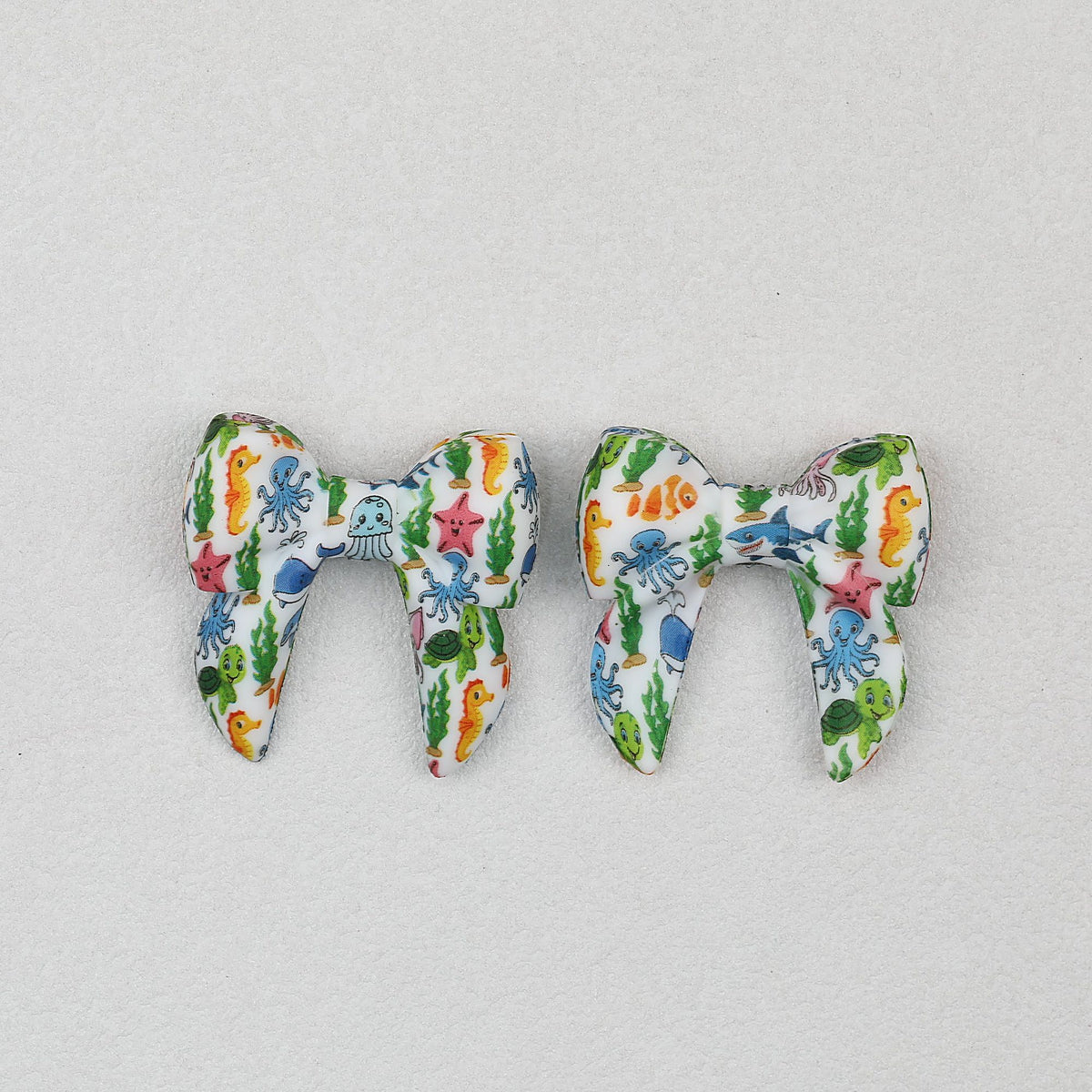 3D Printed Bow Shape Silicone Beads Colorful Pattern 10pcs - 11