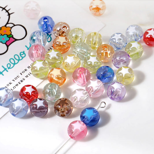 Star Pattern 10mm Acrylic Round Beads Shiny Surface 20pcs