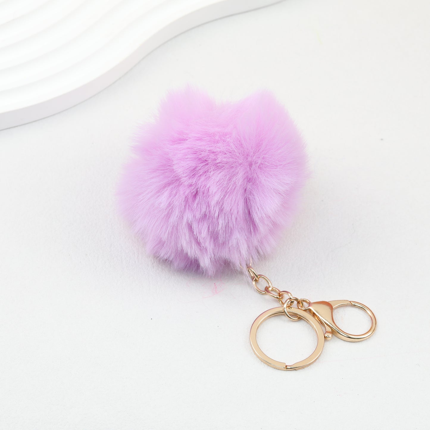 Pom Pom Keychain Fluffy Imitation Rex Rabbit Fur Ball 8cm With Lobster Clasp