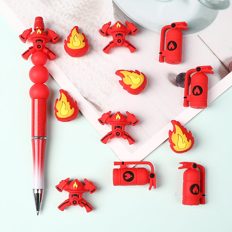 Silicone 3D Focal Beads Fire Fighting Fire Helmet Crossed Axes 20pcs 3