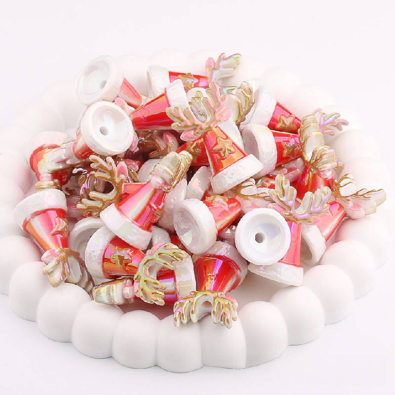 UV Plating Christmas Hat Snowflake Acrylic Beads Red Electroplated 7