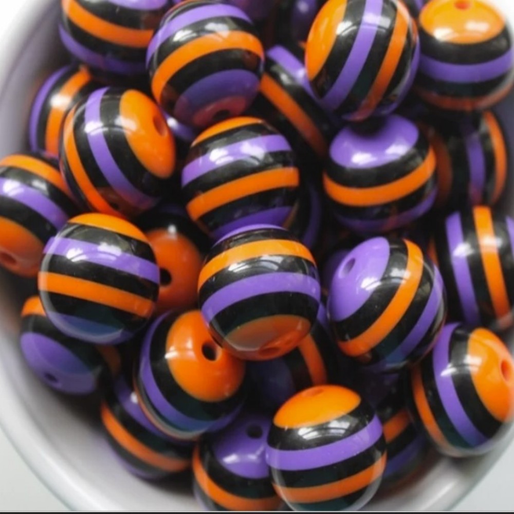 Halloween Purple Orange Striped Bubblegum Beads 20mm 10pcs