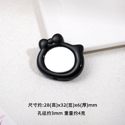 Cat Head Mirror Acrylic Beads 28x32mm Round Flat 10pcs 4