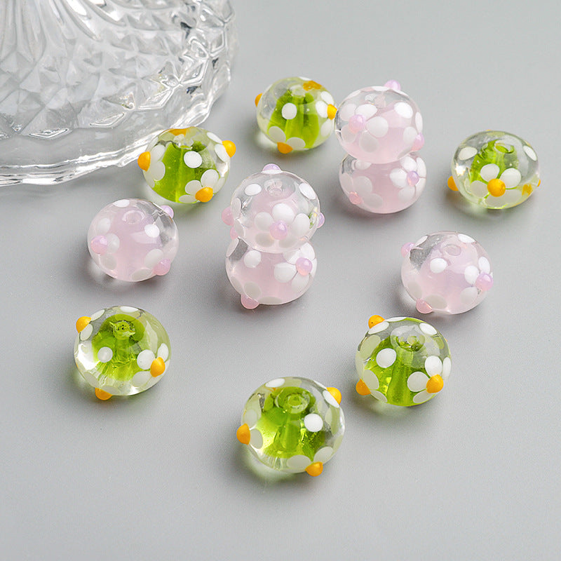 Colorful Floral Round Transparent Glass Spacer Beads 17mm 10pcs 4