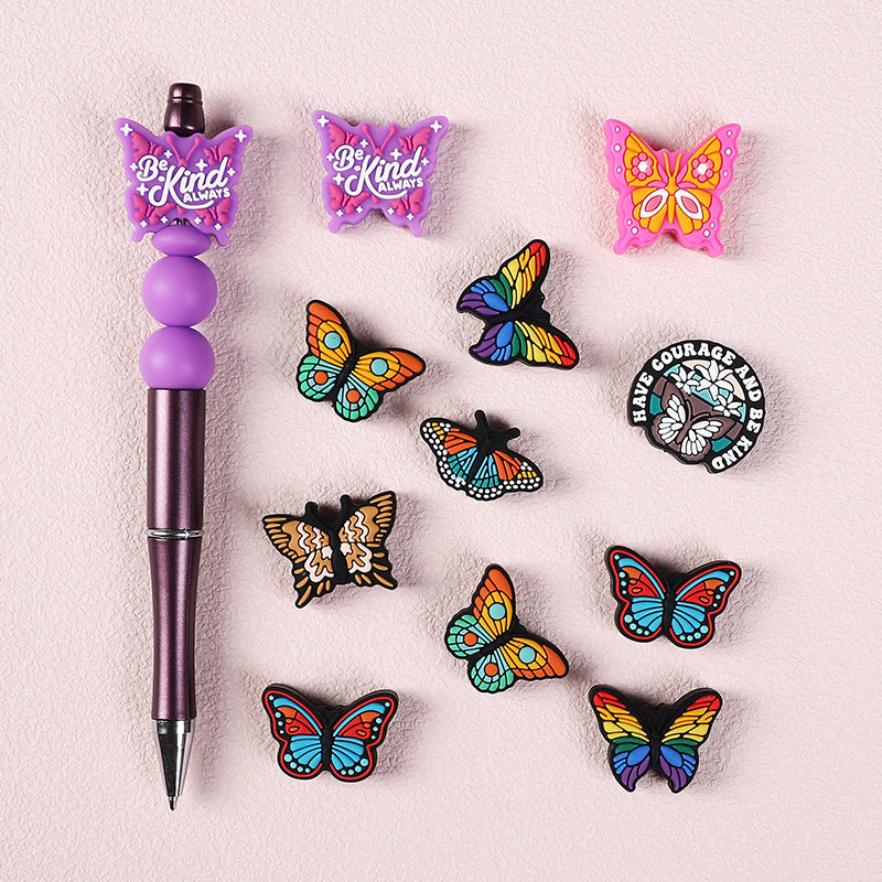 Silicone Focal Beads Butterfly Be Kind Always Purple Phrase Detail 11