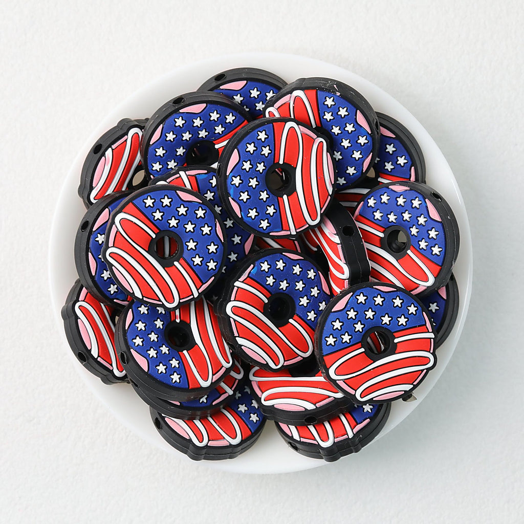 Patriotic Donut Silicone Focal Beads for US Independence Day 20pcs