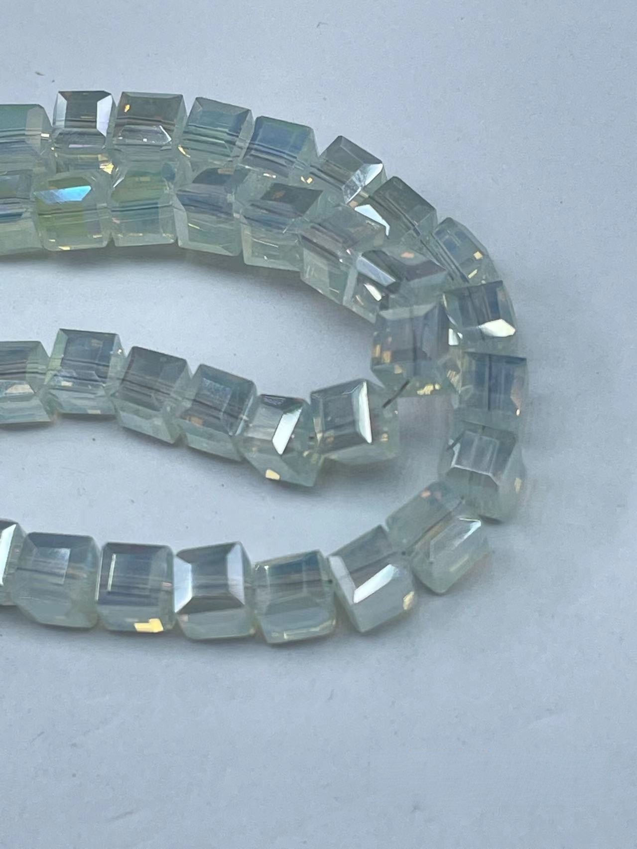 Electroplated Square Glass Beads 6mm Colorful Reflective 96pcs 23