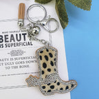 Leopard Print Boot Keychain Alloy Zinc Alloy Rhinestone Faux Fur 7cm