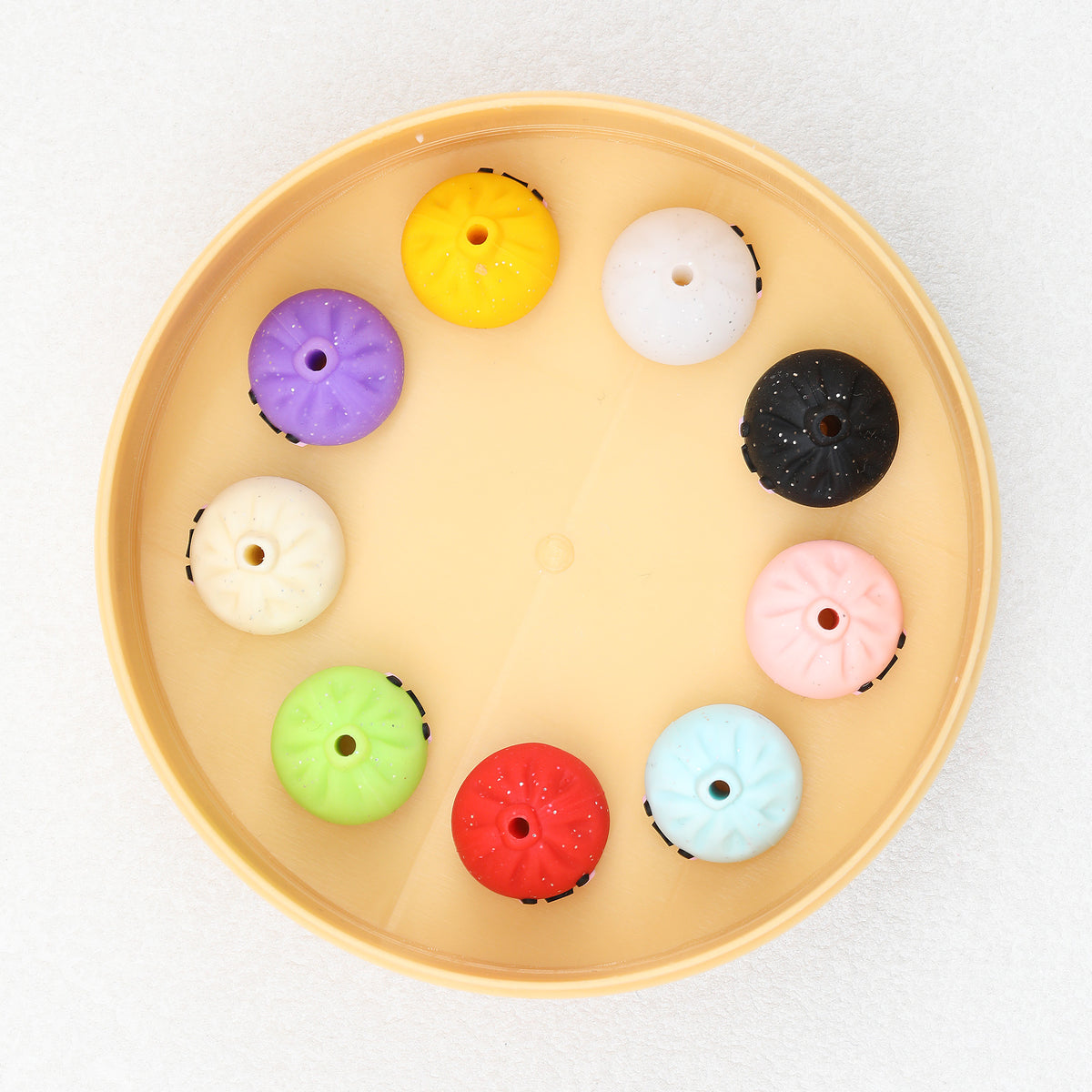 3D Glitter Dumpling Silicone Focal Beads Wholesale, Smiling Face Speckled, 17x14mm