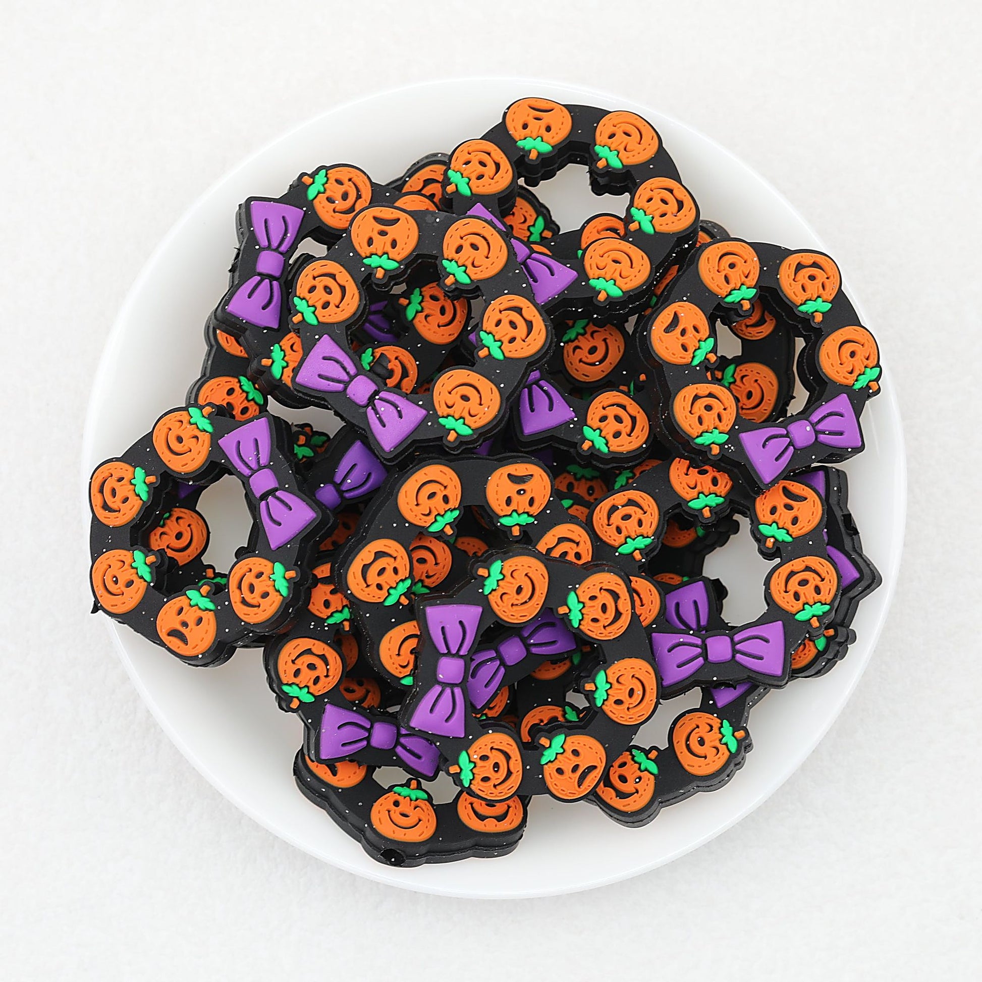 Halloween Pumpkin Bow Silicone Focal Beads 20pcs - Pumpkin