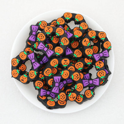 Halloween Pumpkin Bow Silicone Focal Beads 20pcs - Pumpkin