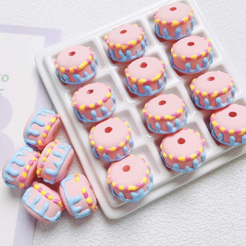 Painted Cake Acrylic Beads 14x20mm Colorful Dripping Icing 10pcs 10