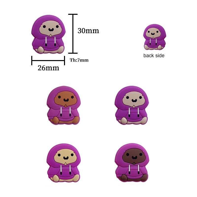Silicone Focal Beads Cartoon Chicken Wearing Purple Hoodie 20pcs 2
