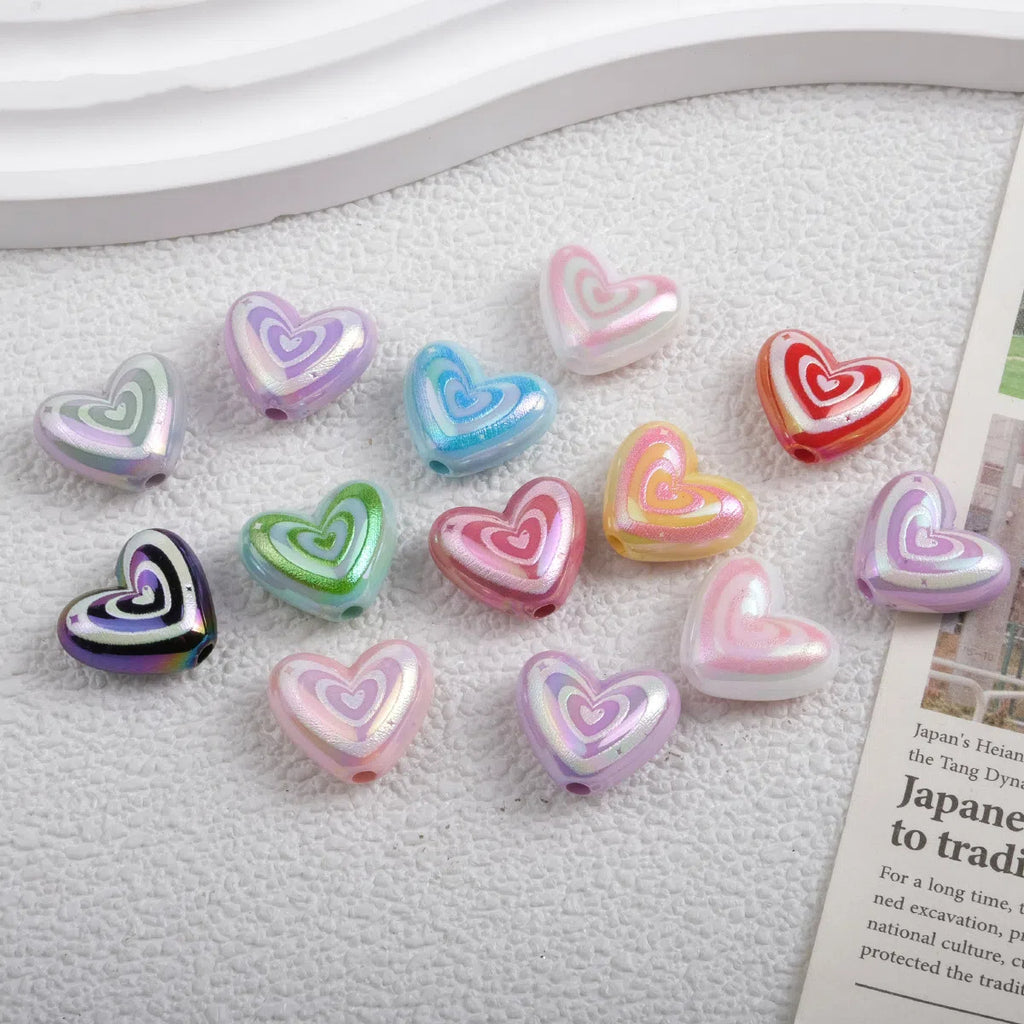 Plating Heart Acrylic Beads 18mm Spiral Pattern Glossy 50pcs 2