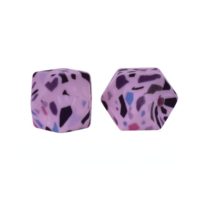 14mm Hexagon Silicone Beads Printed Camouflage Leopard Design 50pcs