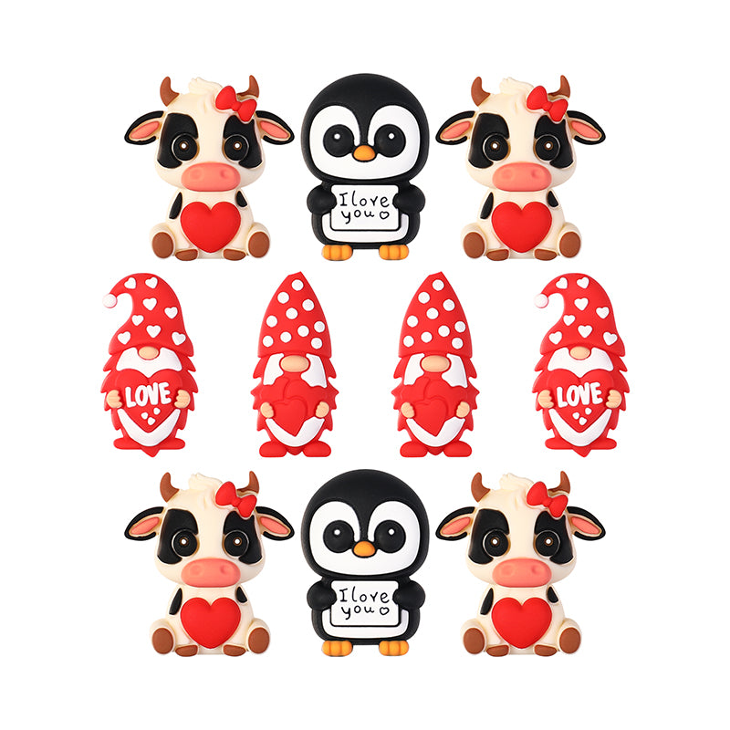 Silicone 3D Focal Beads Valentine Animal Love Holding Heart 20pcs