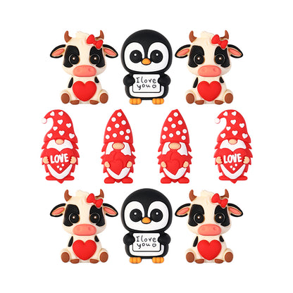 Silicone 3D Focal Beads Valentine Animal Love Holding Heart 20pcs
