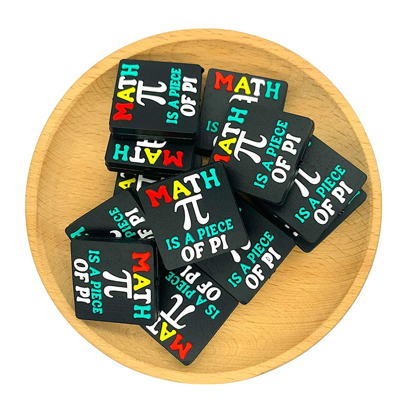 Silicone Focal Beads Math Piece Of Pi Colorful Text Square 20pcs 2