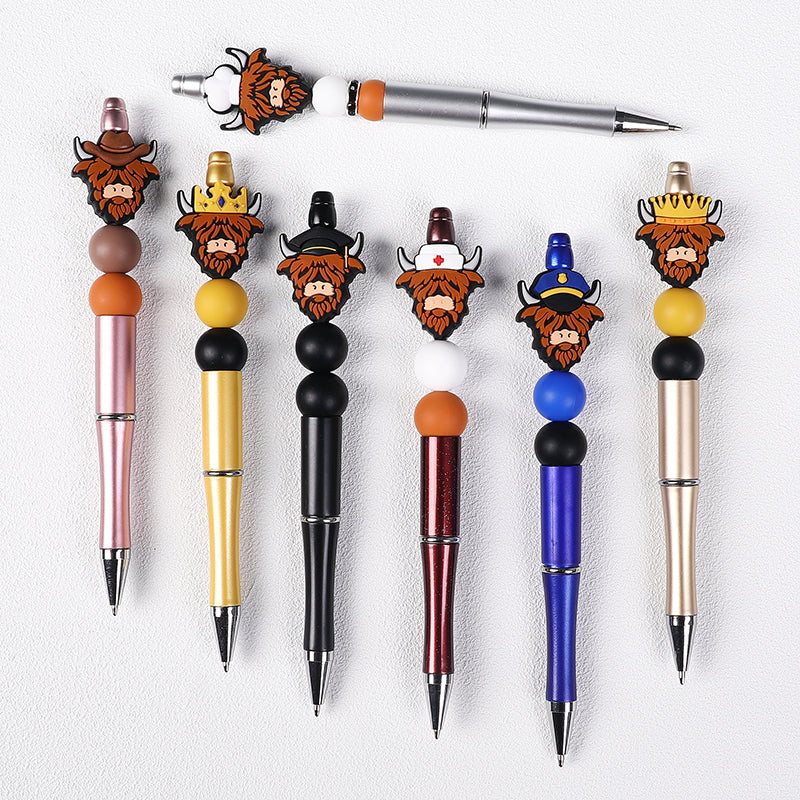 Silicone Focal Beads Highland Cattle Wearing Police Hat Crown 20pcs 12