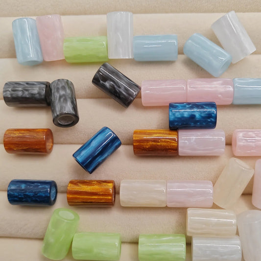 Vintage Ink Color Resin Tube Beads 9x15mm Pearlescent Soft Shades 100pcs