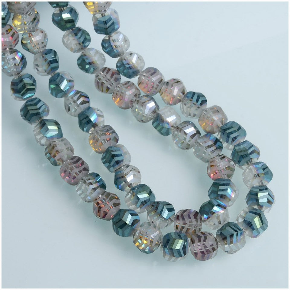 Faceted Glass Beads 10mm Matte Frosted Wavy Line Pattern 70pcs 10