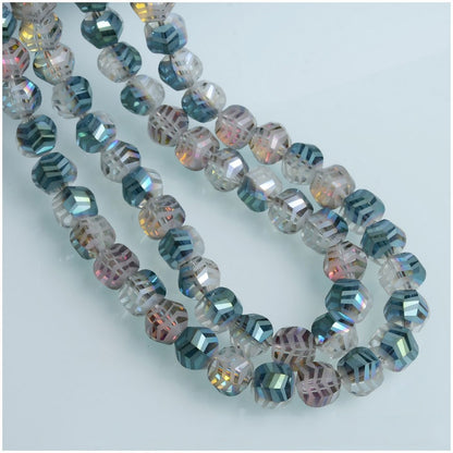 Faceted Glass Beads 10mm Matte Frosted Wavy Line Pattern 70pcs 10