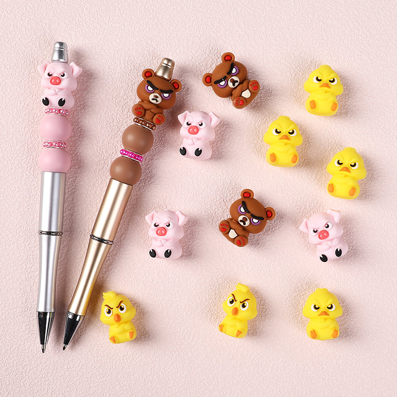Silicone 3D Focal Beads Angry Animal Front Facing Expression 8