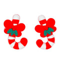 Silicone 3D Focal Beads Christmas Candy Cane With Green Leaf Red Bow
