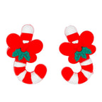 Silicone 3D Focal Beads Christmas Candy Cane With Green Leaf Red Bow