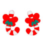 Silicone 3D Focal Beads Christmas Candy Cane With Green Leaf Red Bow