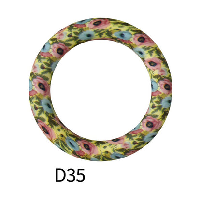 65mm Printed Silicone Beads Round Rings Floral Animal Spots Prints 41
