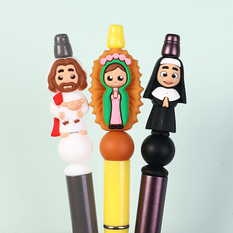 Silicone 3D Focal Beads Jesus Church Nun Virgin Mary Holding Lamb 20pcs 10
