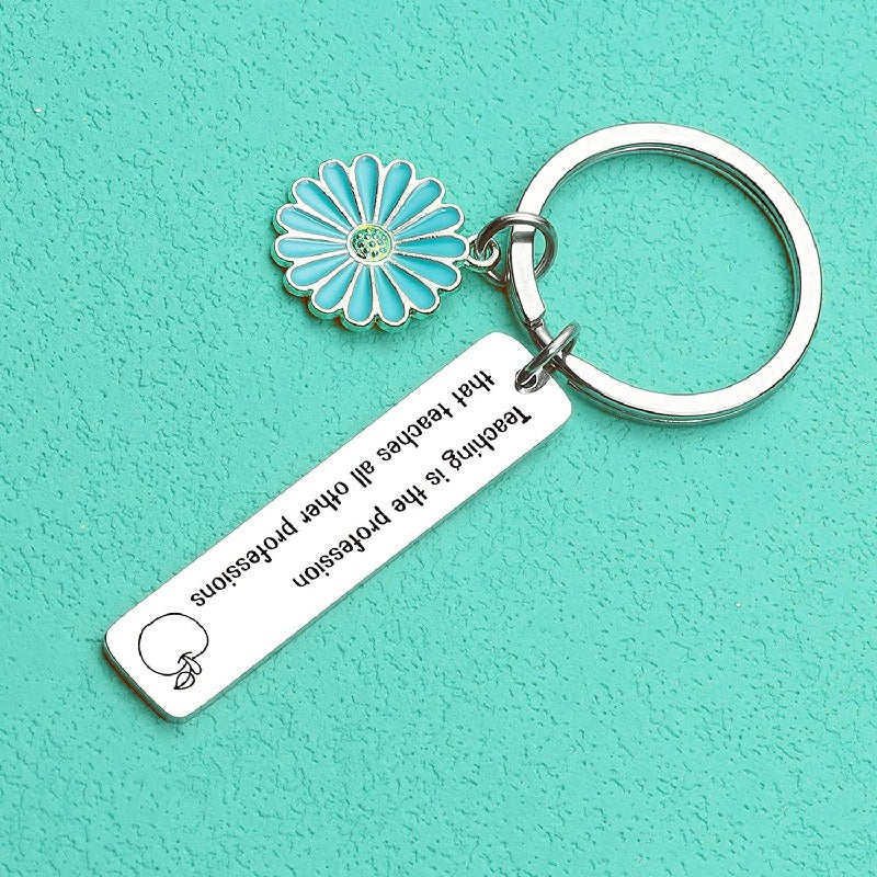 Flower Keychain Stainless Steel Daisy Charm Turquoise Enamel 4