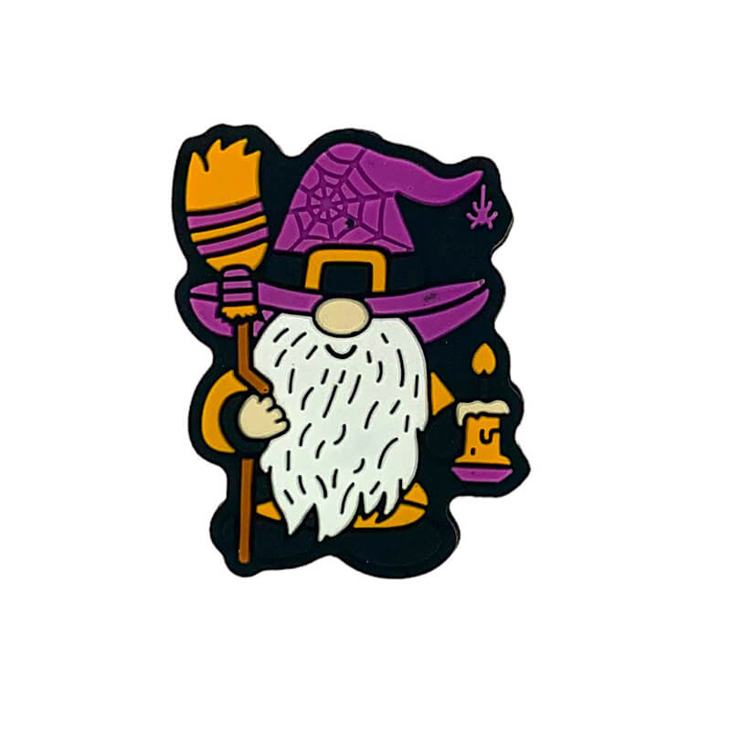Silicone Focal Beads Witchy Gnome Purple Hat Holding Broom Candle