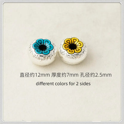 Oval Sunflower Metal Beads Cloisonne Enamel Alloy 10pcs 6