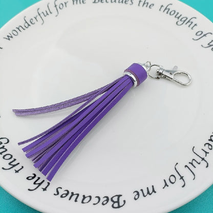 PU Leather Tassel Keychain 9cm Strips Silver Lobster Clasp 17