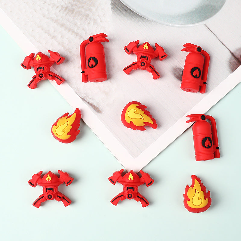Silicone 3D Focal Beads Fire Fighting Fire Helmet Crossed Axes 20pcs 6