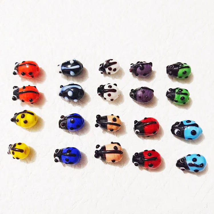 Hand Painted Ladybird Enamel Glass Beads 9x14mm Colorful 20pcs