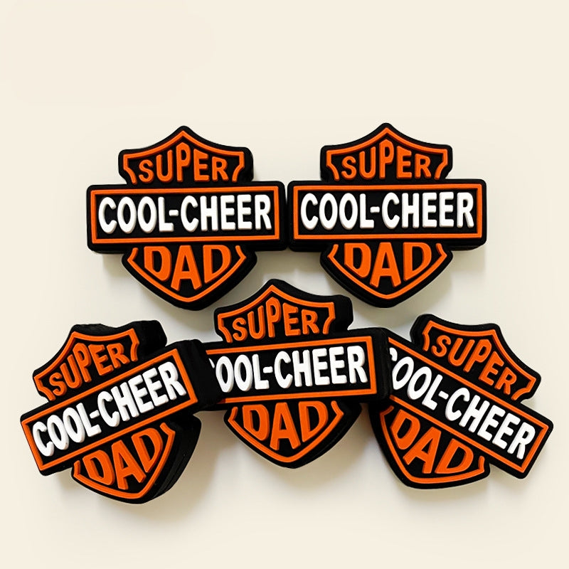 Silicone Focal Beads Dad Super Cool Cheer Badge Retro Shield 20pcs