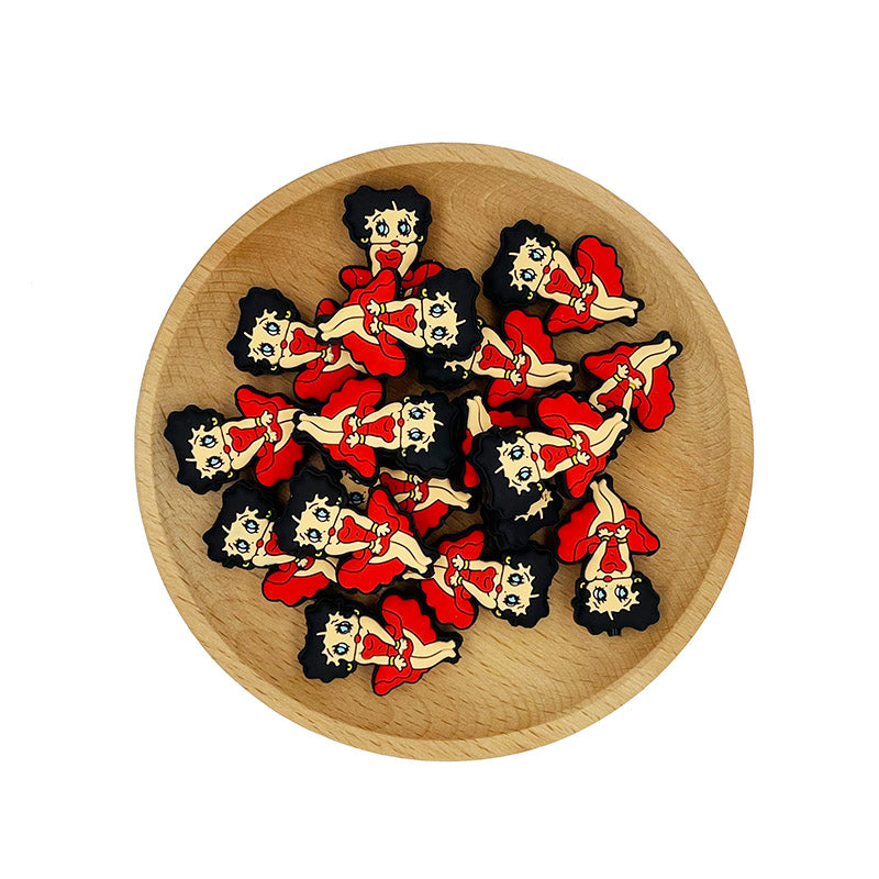 Silicone Focal Beads Betty Boop Flirty Pose Red Dress 20pcs 3