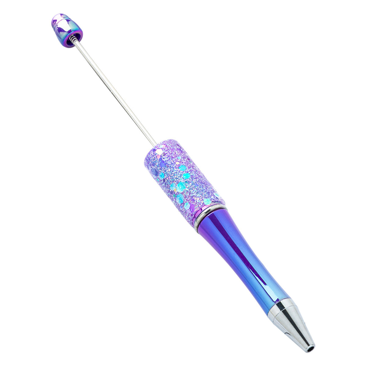 Iridescent Glitter Plastic Beaded Pen Wholesale, UV Gradient Sequin Ballpoint, 15 cm