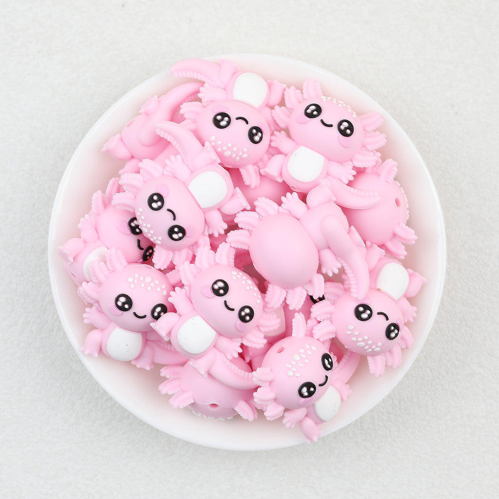 3D Axolotl Silicone Focal Beads Wholesale, Colorful Pink Blue Pastel Design