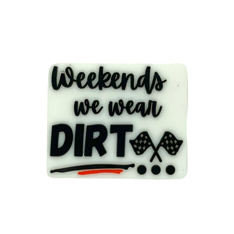 Silicone Focal Beads Weekends We Wear Dirt Checkered Flags Lettering 20pcs