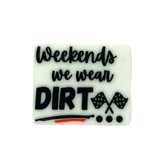 Silicone Focal Beads Weekends We Wear Dirt Checkered Flags Lettering 20pcs