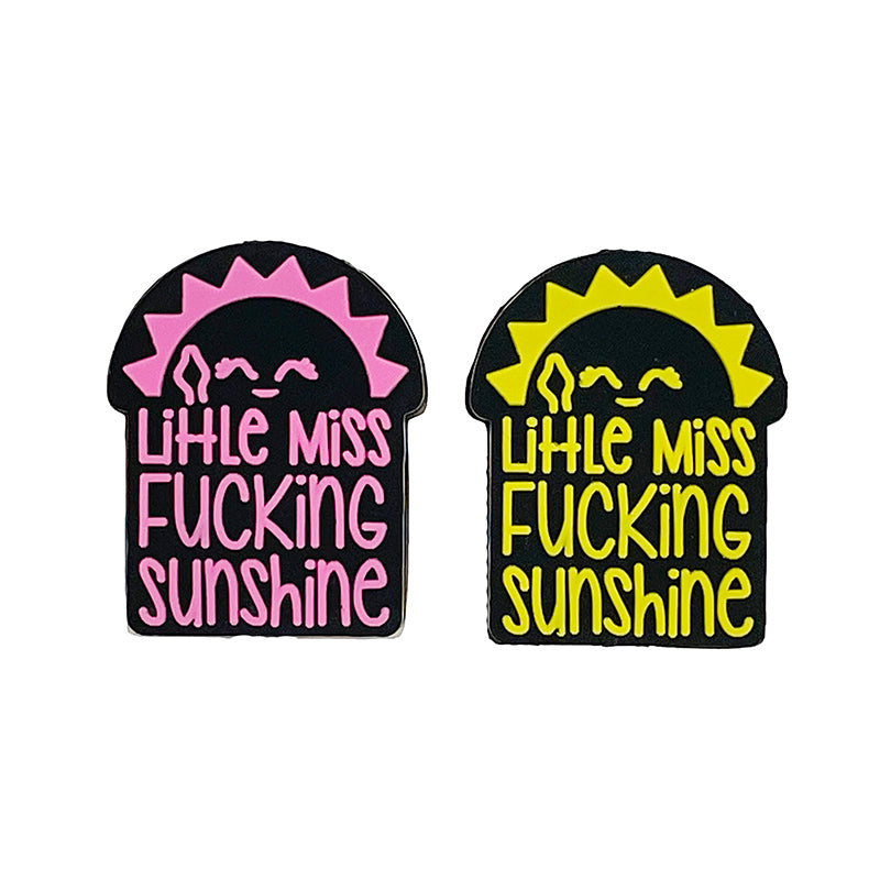 Silicone Focal Beads Little Miss Fucking Sunshine Pink and Yellow Text 20pcs