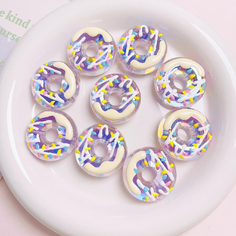 Hand Drawn Donut Acrylic Beads 30mm Colorful Pastel Swirl 5pcs 5