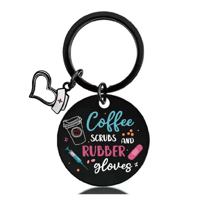 Stainless Steel Nurse Nursing Heart Cap Charm Color Printing Keychain 11